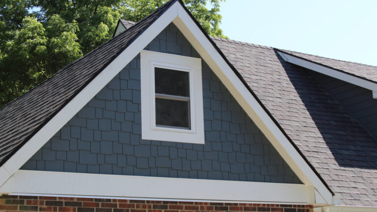 Shingle siding installed on a home.