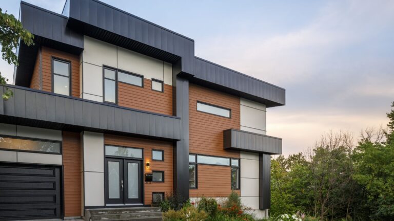 Trendy modern James Hardie siding installed on a home.