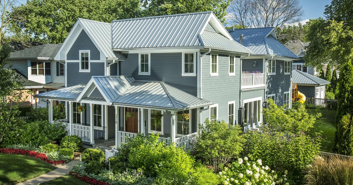 Eco-friendly James Hardie siding installed on a home.